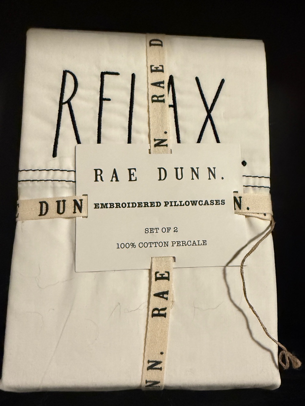 Rae Dunn White Embroidered Pillowcases - Black Lettering